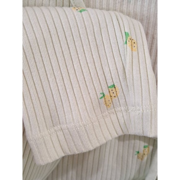 Y2K Arizona Lemon Print Ribbed Long Sleeve Double Tie-Front Cropped Top Shirt M - Picture 5 of 9